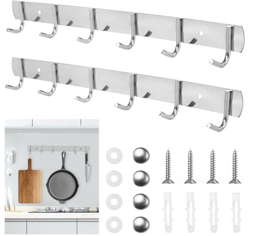 2 Pièces Barre de Cuisine Ustensile Porte-Casseroles Mural de Suspension 6 Crochets Barre Ustensiles Cuisine Mural Support Ustensiles Cuisine pour Salon Cuisine Clés Manteau