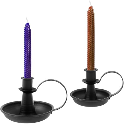2Pcs Candle Holder Retro Iron Taper Candle Stand with Curved Handle Black Candlestick Holders Decorative Candlelight Stand Rustproof Candlestick Holders for Home Wedding Party Table Decor(Black)