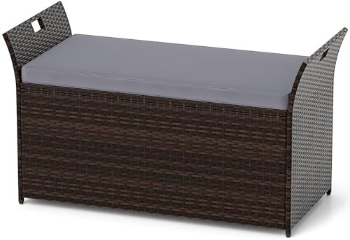 GIANTEX 2-Sitzer Gartenbank aus PE-Rattan, Sitzbank mit 260L Stauraum & Kissen, Outdoor Auflagensbox für Garten, Pool, Balkon & Hinterhof, 125 x 56 x 71 cm