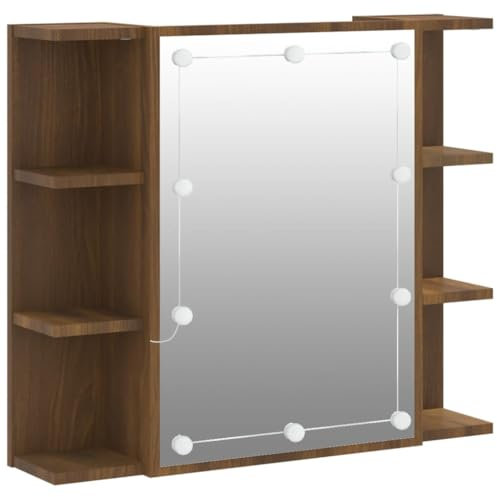 Genérico Wenjingqi 820453 Spiegelschrank mit LED-Lichtern, Eiche, Braun, 70 x 16,5 x 60 cm, Braun
