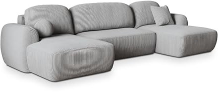 Masseno Ecksofa Savona P mit Schlaffunktion U-Form, Sofa mit Bettkasten, Wohnzimmersofa, Couch, Soffa, Bettsofa, Couchgarnitur- Hellgrau, POSO 55