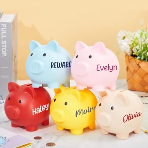 Personalisiertes Sparschwein, personalisierbar, Kunststoff, großes Sparschwein für Kinder, Münzbank für Mädchen und Jungen, Weihnachten, Babyparty, Geburtstagsgeschenk (Rosa, klein)