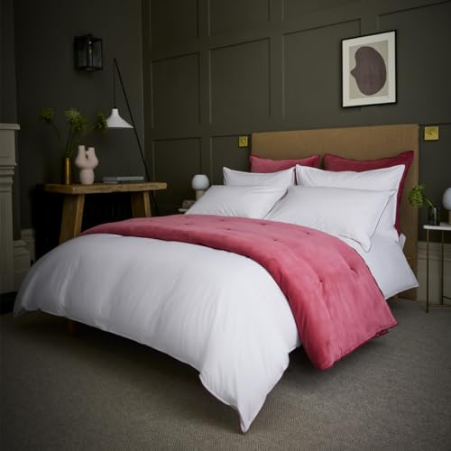 Christy Classic Percale Single Duvet Set | 200 Thread Count | Grosgrain Ribbon Trim | Cool and Crisp | Fuchsia Pink