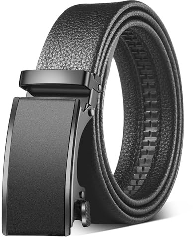 Lunpoem Cintura Uomo Automatica in Pelle con Fibbia a Cricchetto Regolabile, larghezza 35 mm, 120 cm, Cintura Elegante Senza Buchi in Cuoio per Jeans, Abiti o Ufficio, Cinghie a Cricchetto Uomo