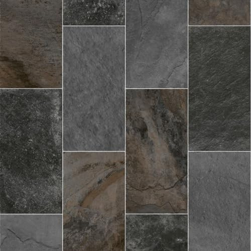VINYL FLOORING UK Stone Effect Anti Slip Vinyl Flooring Roll Home Office Kitchen Bedroom Bathroom Lino Modern Design 2M 3M 4M Wide (699E, 7m(L) X 3m(W) (23'0 X 9'10))