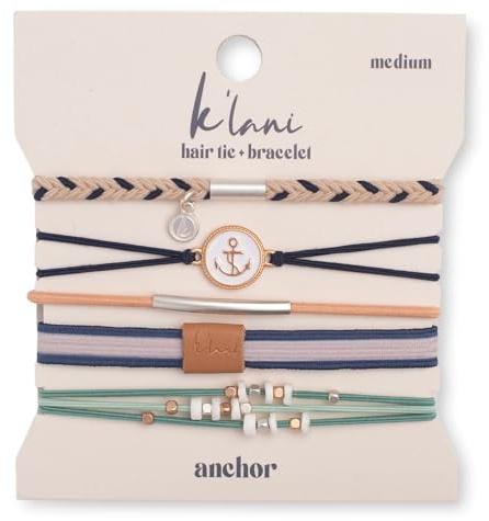 K'lani Anchor Bracelets for Women – Elastic Bracelets and Boho Hair Ties – Cute Hair Ties for Women and Hair Tie Accessories – Stylish Bracelets Boho Style for Hair and Wrist – Set of 5 (Medium)