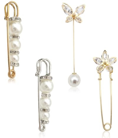 COYUN Lot de 4 pinces rétro pour pull, châle, châle avec perles de cristal synthétique,attache traine robe de mariée, accessoire de costume, serre-taille pour cardigan, robe, chemise et jeans
