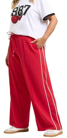 Yours Curve Side Stripe Wide Leg Trousers - Women's - Plus Size Curve Red