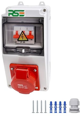 BAUSTROMVERTEILER WANDVERTEILER KOMPLETT VERDRAHTET 32A ODER 16A IP65, 15. 1X16A mit RSE LS