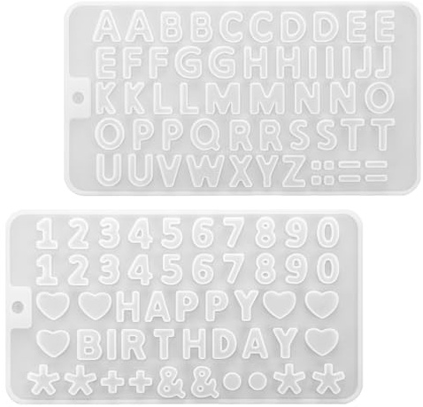 Lot de 2 moules en silicone en forme de lettres de A à Z et de 0 à 9 - Chiffres en silicone pour gâteaux, biscuits, bonbons, décoration de fête d'anniversaire