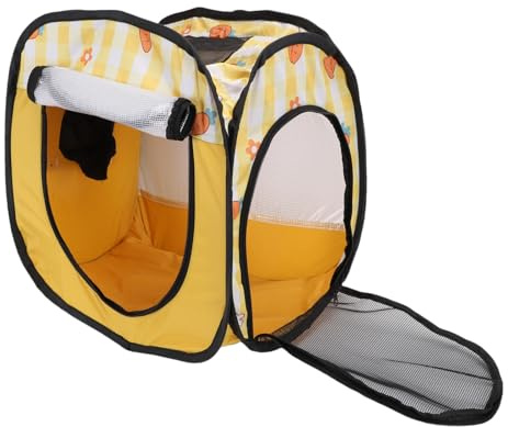 Fockety Caja Secadora para Mascotas, Plegable de Secado Rápido con Flujo de Aire Envolvente de 360 ​​Grados para Perros Pequeños y Medianos, Perrera Portátil de Malla Transpirable con (Amarillo S)