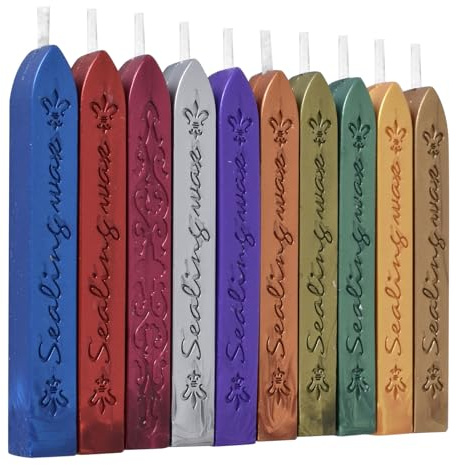 Sealing Wax Sticks with Wicks, 10 PCS Vintage Wax Sticks, DIY for Cards, Gift Box, Letter, Envelope, Wine Packaging, Wedding, Christmas, Party Invitations (Dark Mixed Colors)