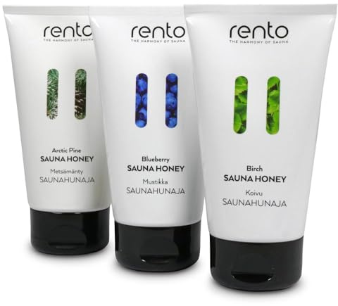 Rento Saunahonig-Creme 3er Set Blueberry Arctic Pine Birch - Feuchtigkeitsspendendes Exfoliant-Peeling für Sauna & Dampfbad - Biologisch abbaubar - 3x 150 ml - 100% Made in Finland