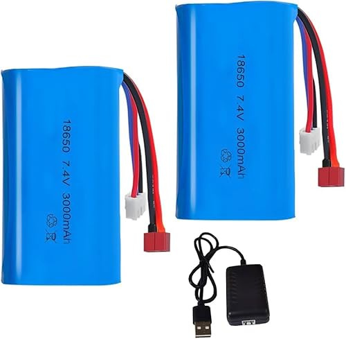 YUNIQUE GREEN-CLEAN-POWER Batteria LiPo 7.4V 3000mAh 2S Set 2 Pezzi con Connettore Deans T + XH-3P e Caricabatterie LED – Batterie Ricaricabili per Auto RC, Off-Road, Aereo, Elicottero e Modellismo