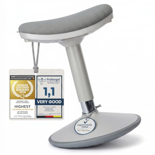 Werkfox® Stehhocker höhenverstellbar 55-80cm, ergonomischer Wackelhocker | Entlastet die Wirbelsäule durch aktives Sitzen, Schwingeffekt stärkt den Rücken, ideal als Stehhilfe im Büro, Grau Größe L