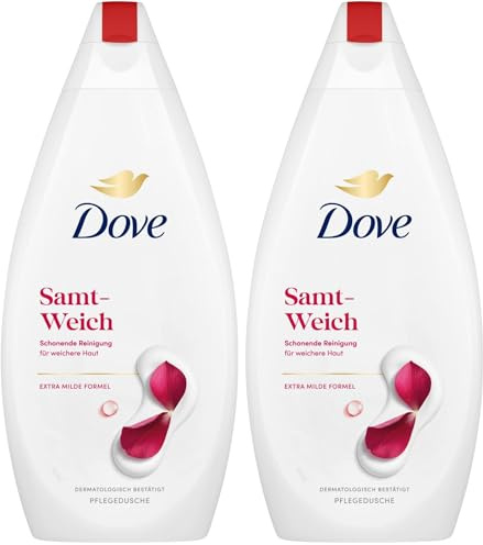 Dove Duschgel Samt-Weich Pflegedusche mit dermatologisch bestätigter Formel für weichere Haut 450 ml (Packung mit 2)