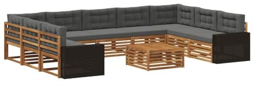 vidaXL Outdoor-Sofagarnitur mit Kissen 10 pcs Natur und Anthrazit, Gartenmöbel Set, modernes Sofa für den Außenbereich, Lounge ganz entspannt, Terrasse, Patio