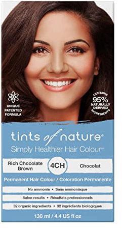 Tints of Nature 4CH Rich Chocolate Brown Permanent Hair Dye, Reiches Schokoladenbraun Permanente Haarfarbe, pflegt das Haar und deckt Grau ab, ammoniakfrei, 130 ml