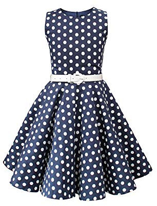 BlackButterfly Bambini Abito Vintage a Pois Anni '50 Audrey (A Pois - Blu Mezzanotte, 11-12 Anni)