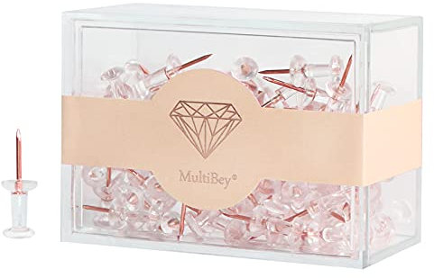 MultiBey Push Pins 100 Pack Map Drawing Pins with Rose Gold Pin Decorative Thumb Tacks for Cork board, Notice Board, Pinboard