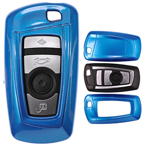Auto Schlüssel Cover Hülle für BMW 5er F10 F11 F18 3er F30 X3 X1 X6 6er 1er F20 / Farbe: Metallic Blau