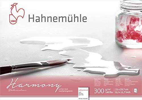 Hahnemühle Harmony Aquarellblock, matt, 300 g/m², DIN A4, 12 Blatt, naturweiß