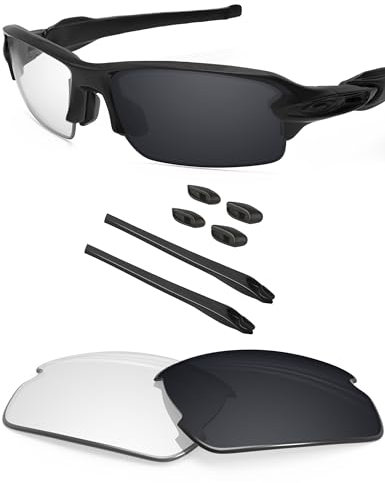 BlazerBuck Non-Polarized Replacement Lenses & Sock Kit for Oakley Flak 2.0 OO9295 - Clear Black Photochromic
