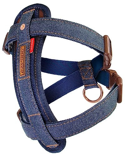 EZYDOG Klassisches Brustplattengeschirr | Hundegeschirr in den Größen S, M, L, K9, reflektierende Nähte, kein Ziehen, atmungsaktiv (Denim)