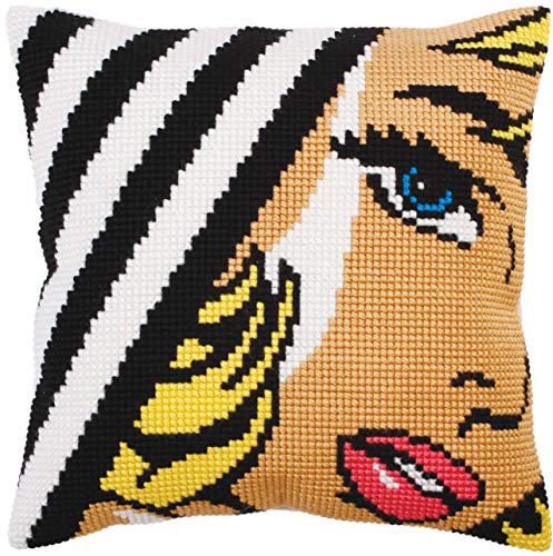 Collection D'Art CD5278 Kreuzstich-Set, Kissen, Pop-Art, mehrfarbig, 40 x 40 cm
