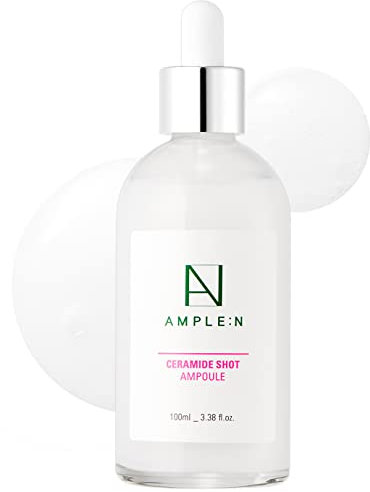 Coreana AMPLE:N Ampolla de inyección de ceramida 3.38 fl. onz. (100 ml) - Suero facial hidratante de última generación altamente concentrado para piel seca y áspera, que bloquea la humedad y reduce