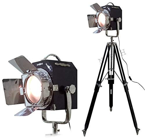 Lampadaire sur trépied en bois de designer industriel nautique sur pied réglable