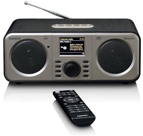 Lenco DIR-140 Internetradio mit W-LAN - Digitalradio mit Bluetooth und Wi-Fi - DAB+ FM Radio - 2,4“ Farbdisplay - AUX - Weckfunktion - App Steuerung via Undok - 2 x 5 Watt RMS - Schwarz