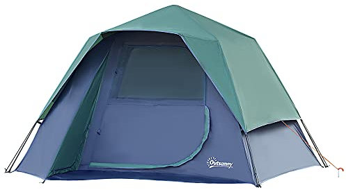 Outsunny Tienda de Campaña Pop-Up para 2-3 Personas Tienda de Camping Impermeable 3000 mm Tienda de Acampada con Bolsillos Ventanas y Bolsa de Transporte 250x194x160 cm Verde