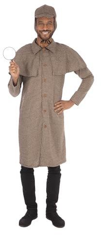Rubies Adult Long Brown Plaid Detective Man Costume, Standard (1 Set) - Sophisticated Design, Perfect for Themed Parties, Cosplay, & Mystery Solving Adventures Halloween Halloween