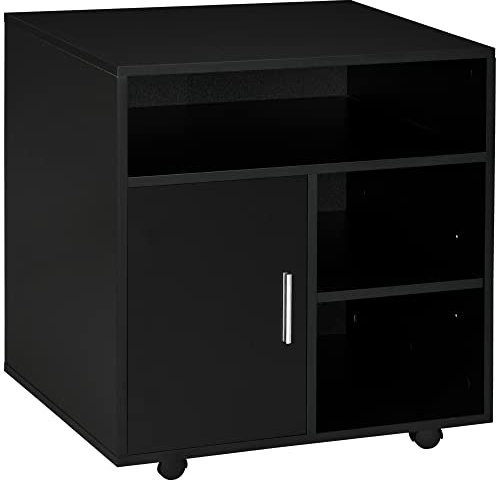 HOMCOM Support d'imprimante Organiseur Bureau Caisson Placard Porte 3 niches + Grand Plateau Panneaux Particules Noir