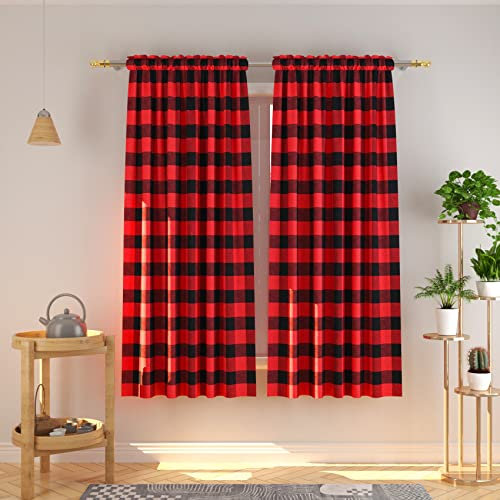 NATUS WEAVER Buffalo Vorhänge mit Karomuster, 183 cm lang, Baumwolle, Keller, Rot und Schwarz, Gingham-Karo, Gardinen für Küche, Fenster, Wohnzimmer, Karo, Vorhänge, Stangentasche, 2 Paneele