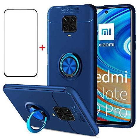 AKABEILA Protector Pantalla Capa Carcasa Funda Xiaomi Redmi Note 9 Pro Cristal Templado Xiaomi Redmi Note 9S Fundas Compatibile con Xiaomi Redmi Note 9 Pro MAX/Xiaomi Poco M2 Pro Funda Case Azul