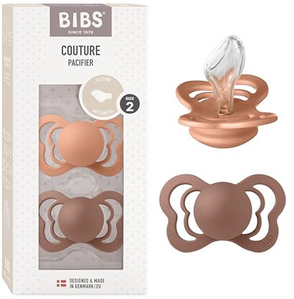 BIBS Couture Schnuller 2er-Pack, BPA-frei, Kiefergerechte Form. Silikon, Hergestellt in Dänemark. 6-18 Monate (2er Pack), Peach/Woodchuck