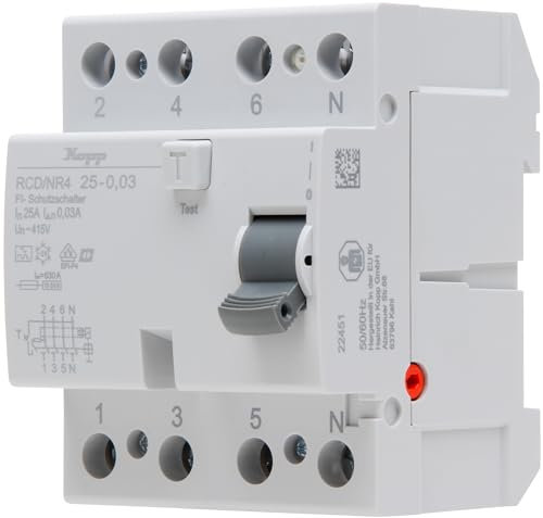 Kopp Fehlerstrom-Schutzschalter, RCD, 25 A, 30mA, 4-polig, 752548092