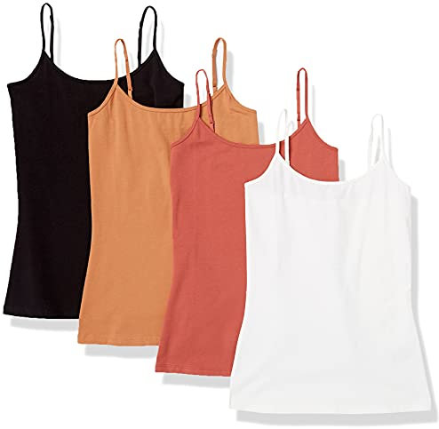 Amazon Essentials Women's Slim-Fit Camisole, Pack of 4, Caramel/Terracotta/White, L
