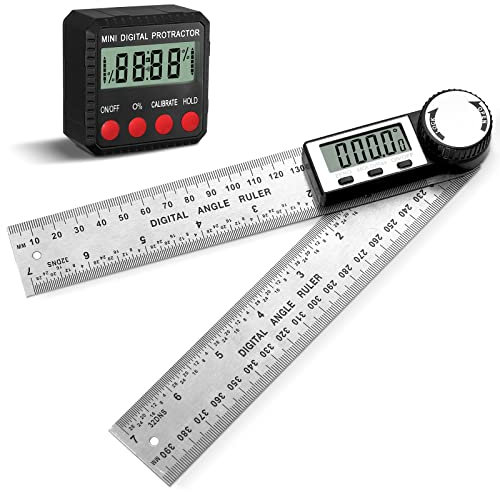 XUNTOP Digital Winkellineal 200mm Edelstahl + Digitaler LCD Level Box mit Magnetfuß 2 Messmodi Innen- und Außenwinkel Länge Messwerkzeuge Set für die Holzbearbeitung, Bau, Reparatur