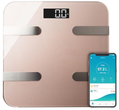 Aquarius 16 in 1 Digital Bathroom Scales with Bluetooth and Smart Technology, Measure BMI, Body Fat, BMR, And More, Max 180kg, 4 Colours - Rose Gold