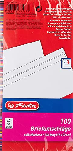 Herlitz Briefumschlag DIN Lang Selbstklebend, Stück mit Innendruck, weiß (5 x 100er Pack | ohne Fenster)