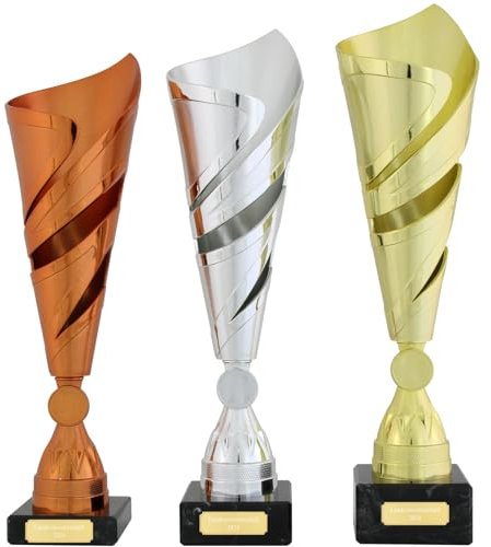 Druckspezialist Pokal LAON Pokalset Trophäe Gold Silber Bronze mit Gravur (Set, je 1x Gold, Silber und Bronze)