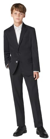 Calvin Klein Boys 2-Piece Formal Suit Set, Includes Single Breasted Jacket & Straight Leg Dress Pants with Belt Loops & Functional Pockets, Black Stretch, 10