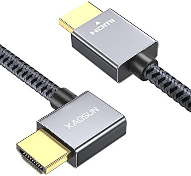Cavo HDMI (18 Gbps, 4 K/60 Hz) XAOSUN 2.0 maschio a maschio ultra alta velocità 90 gradi ad angolo retto, 6.6 piedi, appositamente progettato per MacBook Pro 2021, Fire TV, e altro ancora (grigio)
