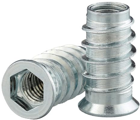 Verbundmuffe mit Innensechskant und breitem Bund aus galv. verzinktem Stahl, Einschraubmutter, Einschraubmuffe, Gewindemuffe, Gewindeeinsatz, Holzeinsatz (10 Stück, M6x13 mm)