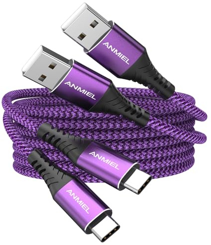 ANMIEL USB C Cable, [6ft 2-Pack Type C Charger Fast Charging, Long Nylon Braided Type C Charger Cord Compatible with Samsung Galaxy S10 S9 S8 Plus Note9 8 and More (Purple)