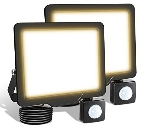 SKYWORLD 2 Pcs Projecteur led extérieur avec detecteur de mouvement, 20W 2000LM 3000K Blanc Chaud Spot led extérieur, IP66 Étanche eclairage de sécurité floodlight pour Terrasse Garage Jardin