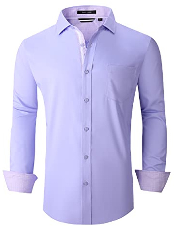 Alex Vando Herren-Hemden, knitterfrei, normale Passform, Stretch, Bambus, Knopfleiste, Fliederfarben, Klein